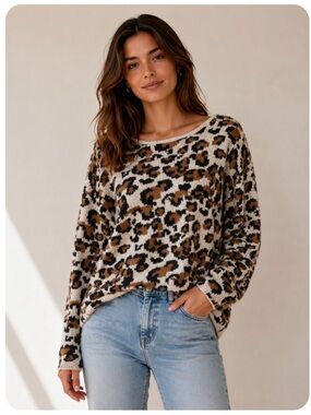 NEW LEOPARD PRINT S Soft Comfy woman crew neck sweater soft capsule quiet luxury